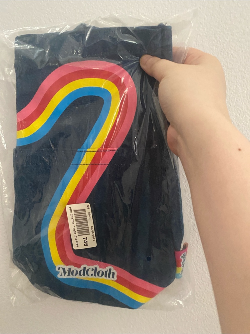 ModCloth Navy Wine Tote with Pink, Yellow & Blue Rainbow Stripe